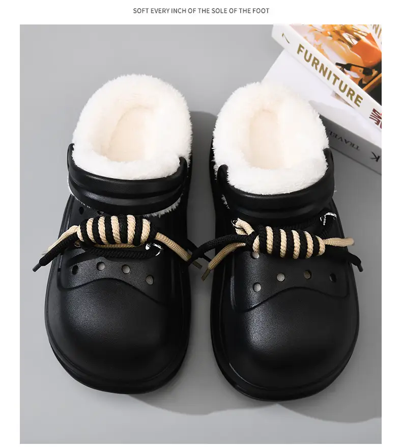 Women's Fleece Lined Cotton Slippers White Thick Strap — feature 16