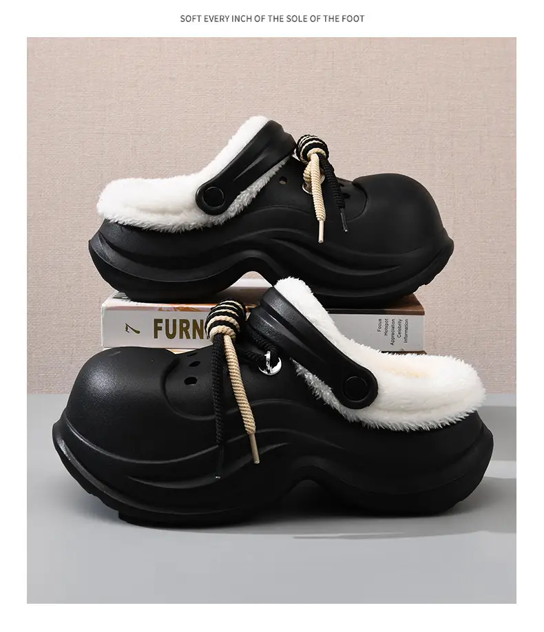 Women's Fleece Lined Cotton Slippers White Thick Strap — feature 17