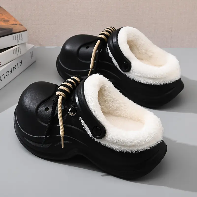 Women's Fleece Lined Cotton Slippers White Thick Strap