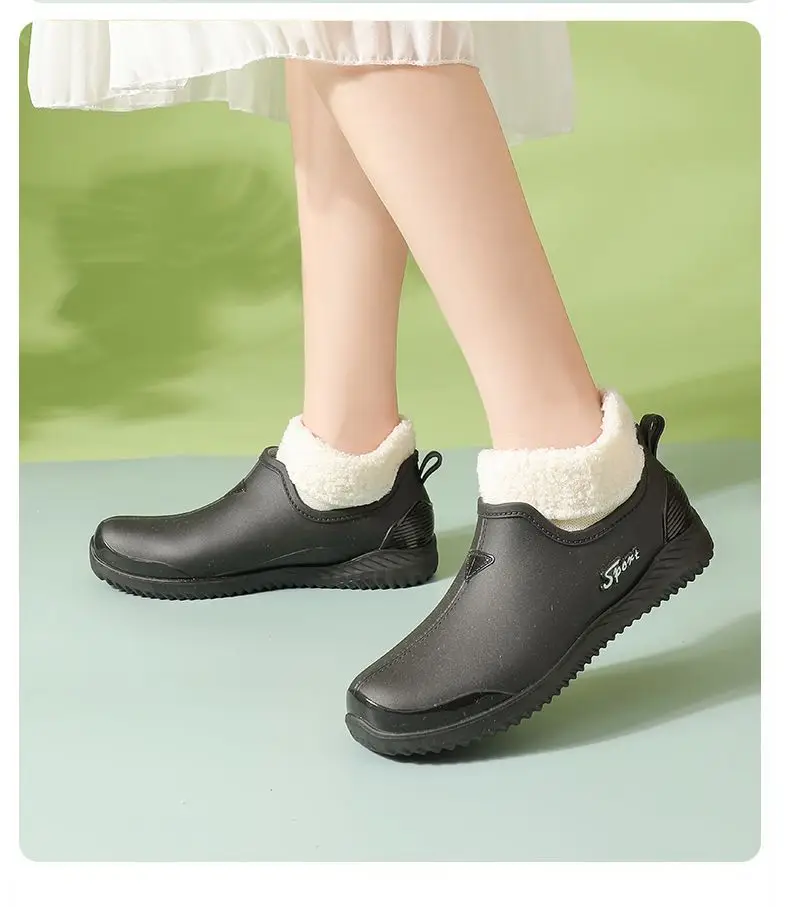 Rain boots women's fashion net red low side fleece-lined warm short tube wholesale non-slip waterproof shoes shallow mouth warm feet rubber shoes generation — feature 17