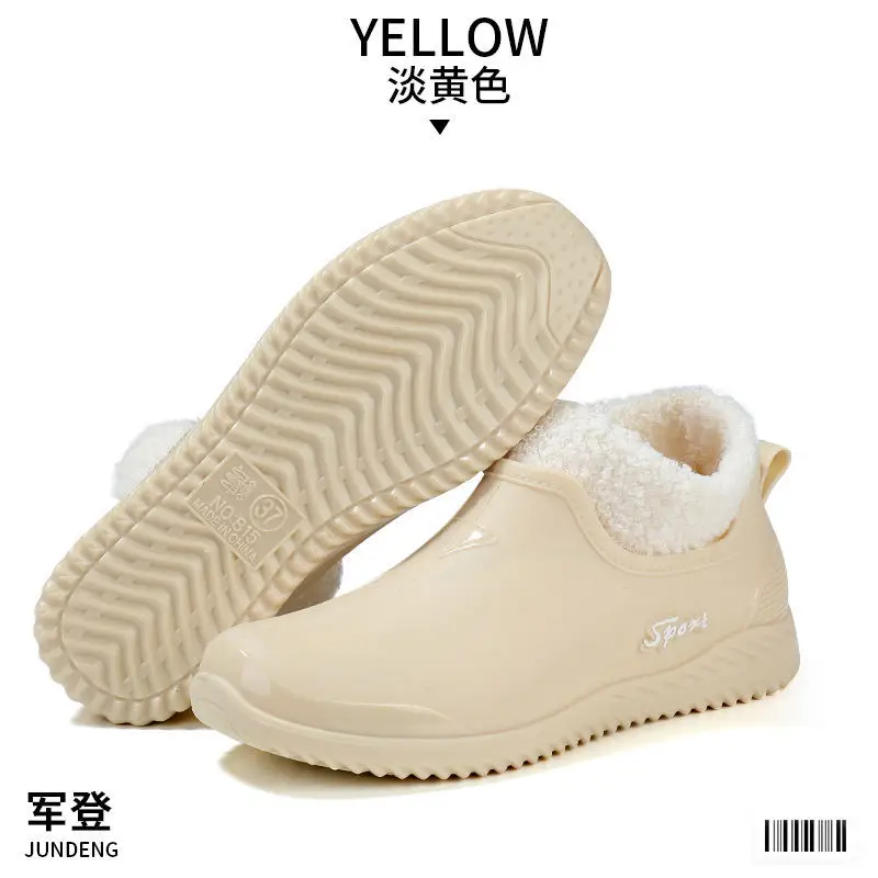 Rain boots women's fashion net red low side fleece-lined warm short tube wholesale non-slip waterproof shoes shallow mouth warm feet rubber shoes generation