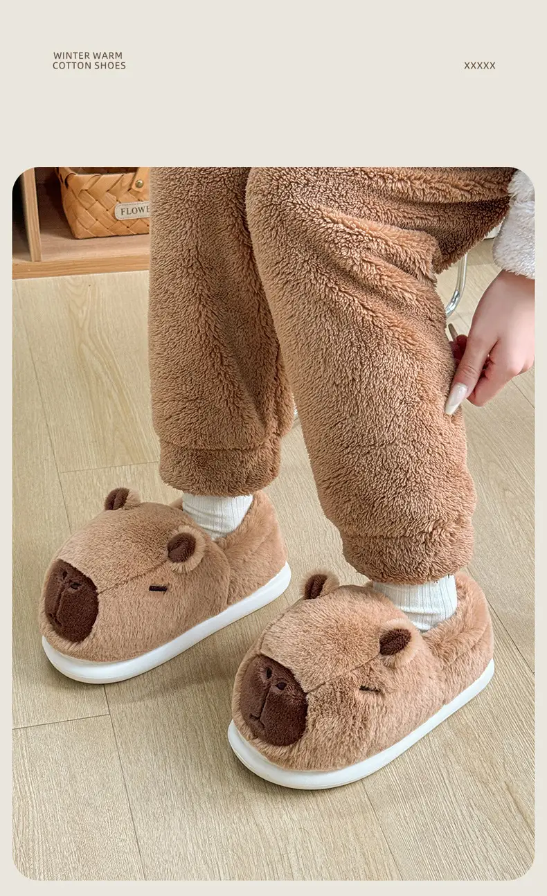 Capybara Cotton Slippers with Heel Cover, Winter Cute Cartoon Capybara Plush Home Shoes for Women, Couple's Warm Cotton Shoes for Men — feature 10