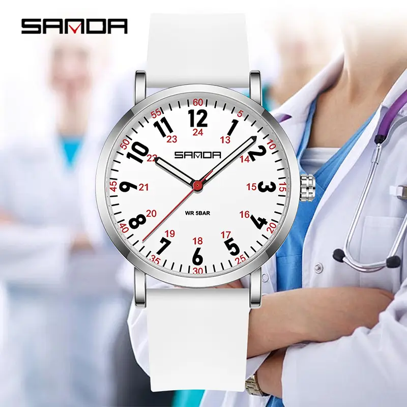 Sanda Quartz Watch Green Silicone Band for Men Women