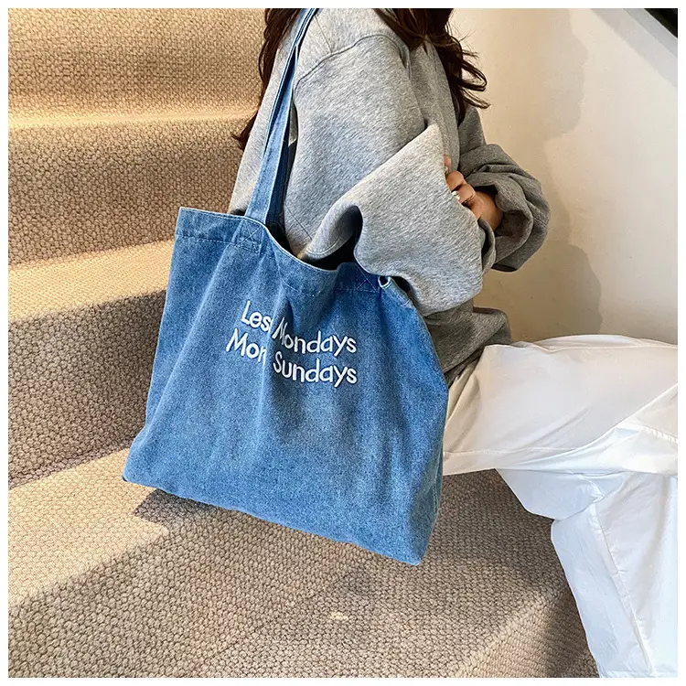 Insulated Embroidered Denim Tote Bags Blue — feature 16