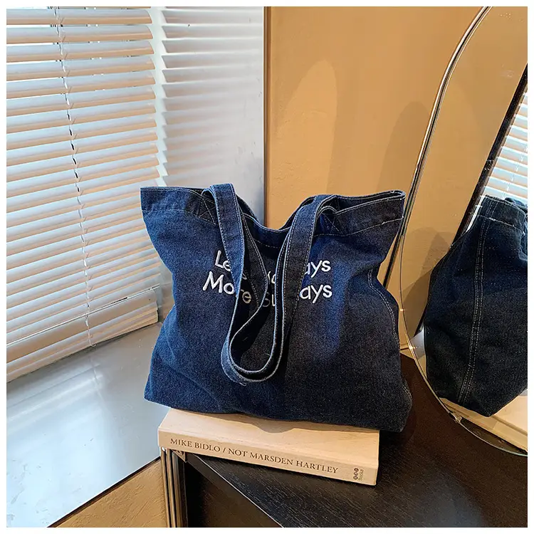 Insulated Embroidered Denim Tote Bags Blue — feature 17