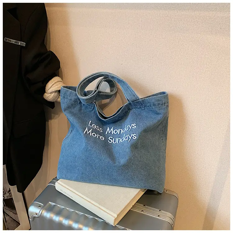 Insulated Embroidered Denim Tote Bags Blue — feature 18