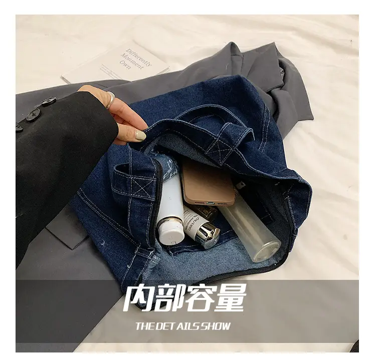Insulated Embroidered Denim Tote Bags Blue — feature 4