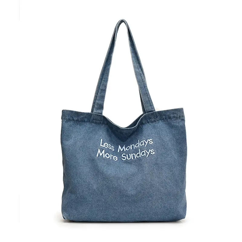 Insulated Embroidered Denim Tote Bags Blue - Image 2
