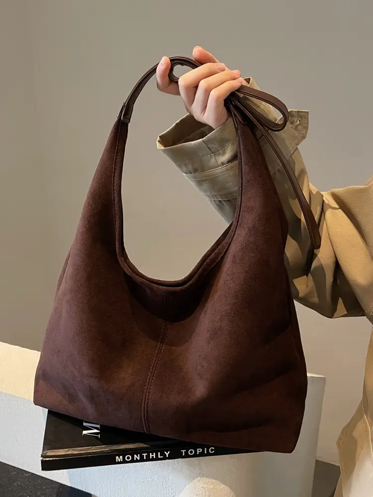 2025 Velvet Shoulder Bag Large Capacity Textured Commuter Tote - Image 5