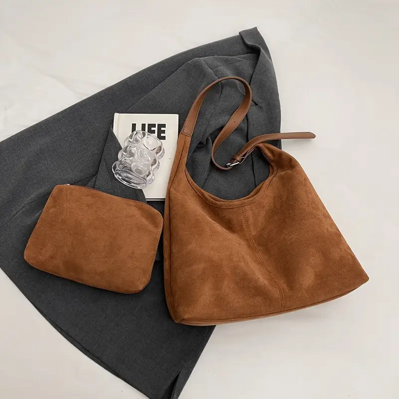 2025 Velvet Shoulder Bag Large Capacity Textured Commuter Tote - Image 3