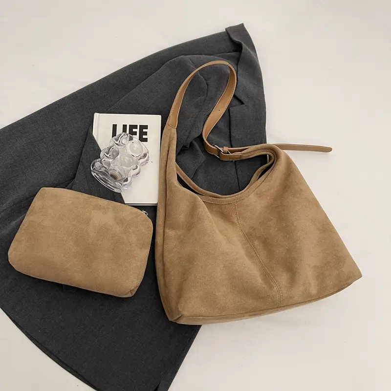 2025 Velvet Shoulder Bag Large Capacity Textured Commuter Tote - Image 4
