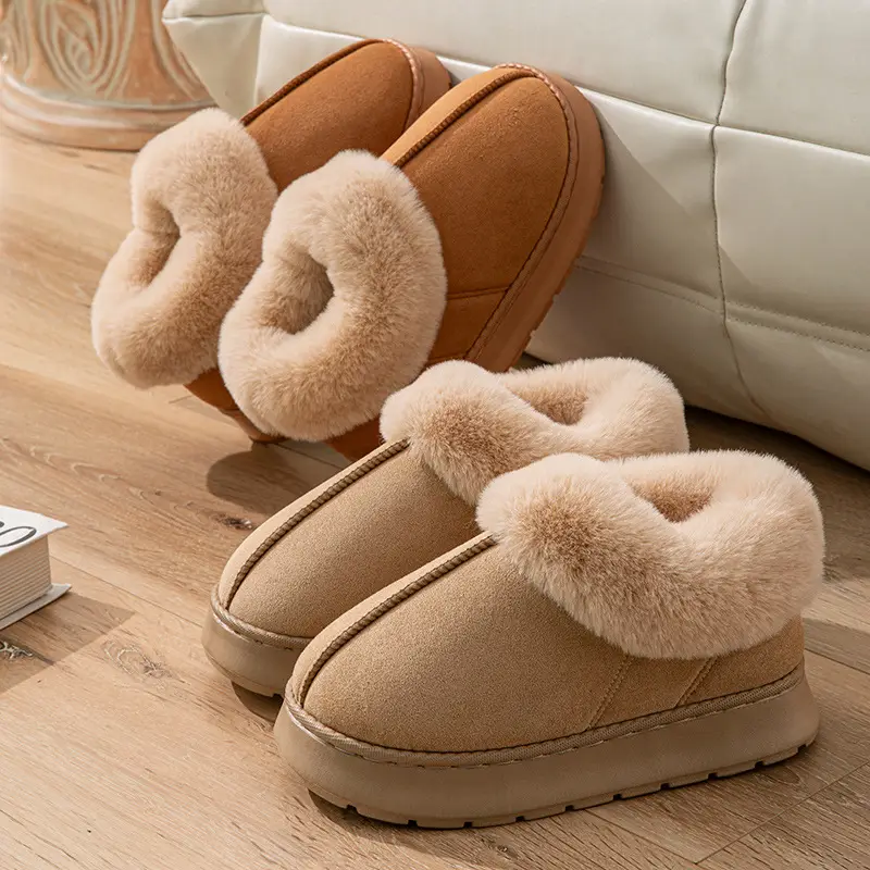 Muji Autumn and Winter Plush Cotton Shoes, Good Quality Warm Home Thickeneded Furry Waterproof Root-Wrapped Couple High-Top Cotton Slippers - Image 4