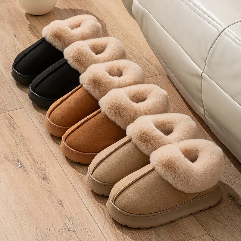 Muji Autumn and Winter Plush Cotton Shoes, Good Quality Warm Home Thickeneded Furry Waterproof Root-Wrapped Couple High-Top Cotton Slippers - Image 5