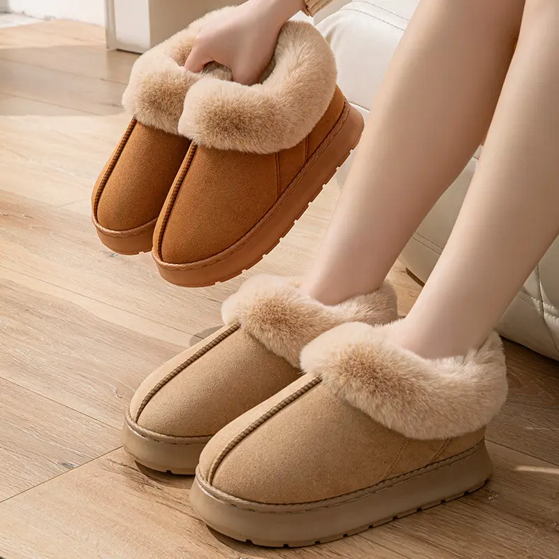 Muji Autumn and Winter Plush Cotton Shoes, Good Quality Warm Home Thickeneded Furry Waterproof Root-Wrapped Couple High-Top Cotton Slippers - Image 6