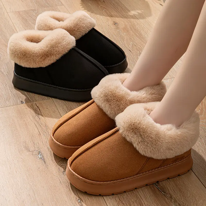 Muji Autumn and Winter Plush Cotton Shoes, Good Quality Warm Home Thickeneded Furry Waterproof Root-Wrapped Couple High-Top Cotton Slippers - Image 7