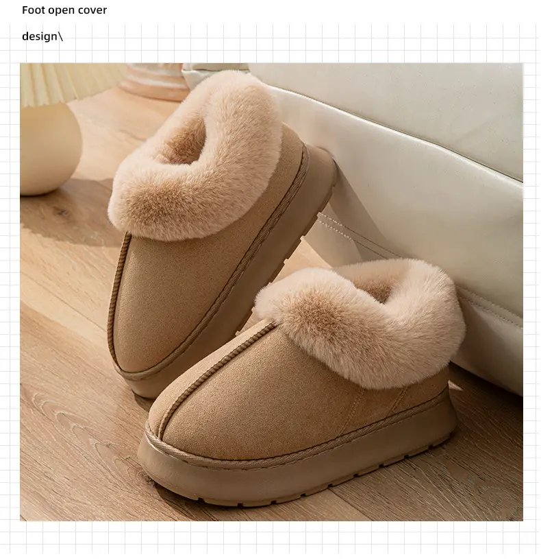 Muji Autumn and Winter Plush Cotton Shoes, Good Quality Warm Home Thickeneded Furry Waterproof Root-Wrapped Couple High-Top Cotton Slippers — feature 10
