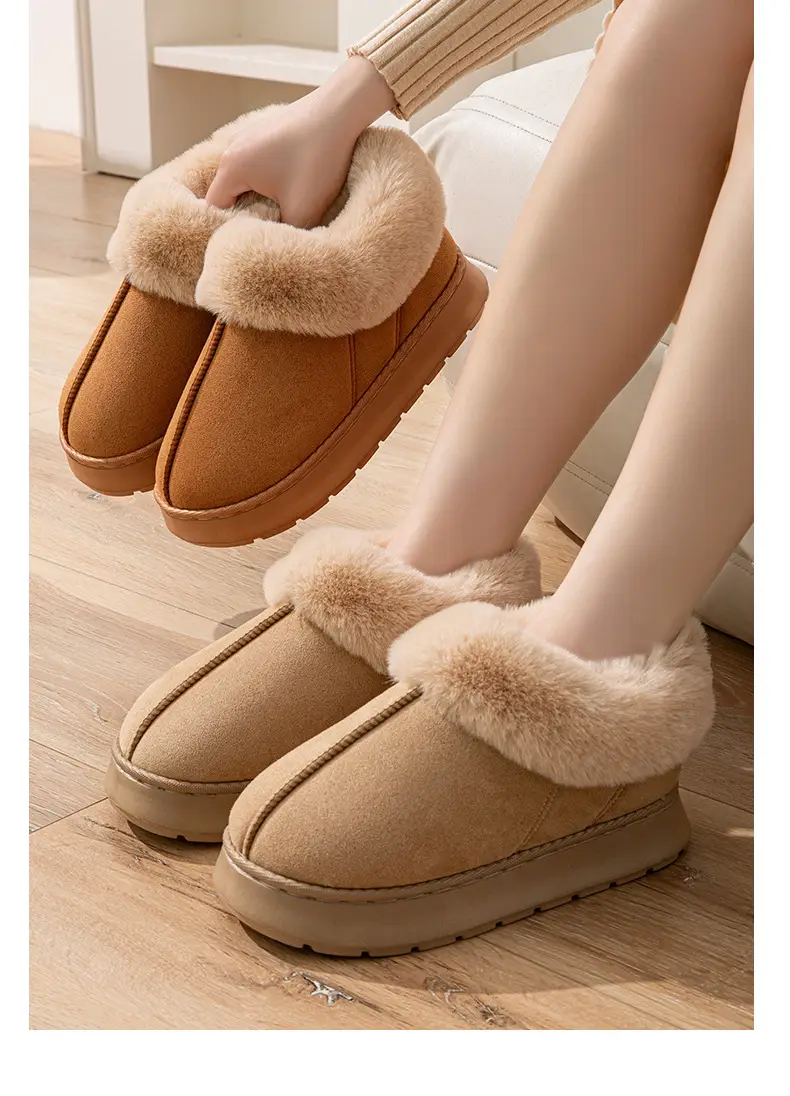 Muji Autumn and Winter Plush Cotton Shoes, Good Quality Warm Home Thickeneded Furry Waterproof Root-Wrapped Couple High-Top Cotton Slippers — feature 13
