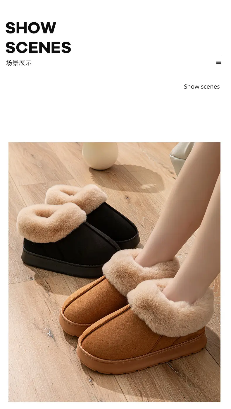 Muji Autumn and Winter Plush Cotton Shoes, Good Quality Warm Home Thickeneded Furry Waterproof Root-Wrapped Couple High-Top Cotton Slippers — feature 9
