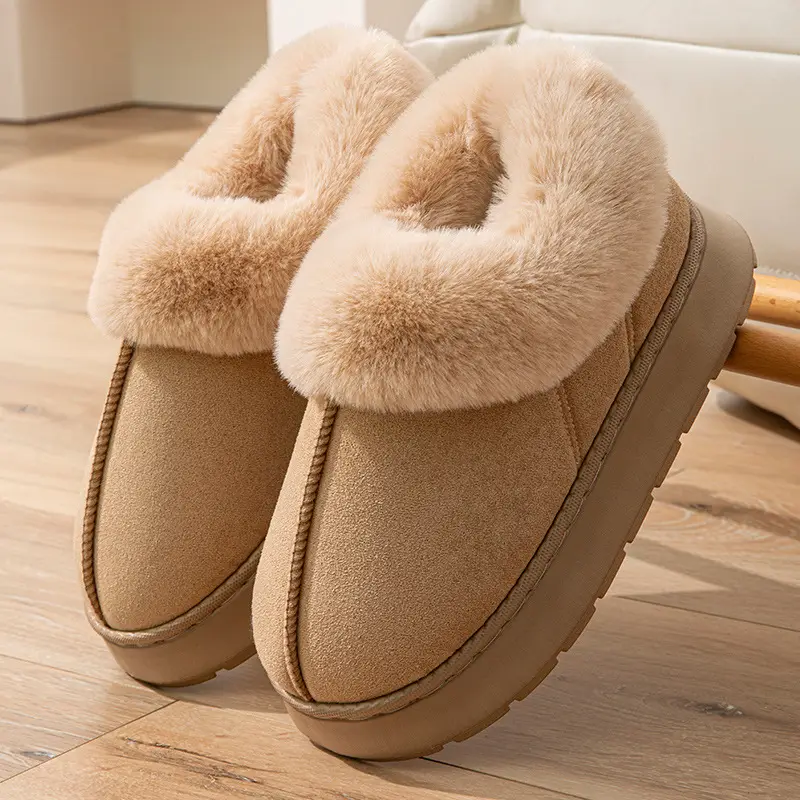 Muji Autumn and Winter Plush Cotton Shoes, Good Quality Warm Home Thickeneded Furry Waterproof Root-Wrapped Couple High-Top Cotton Slippers - Image 2
