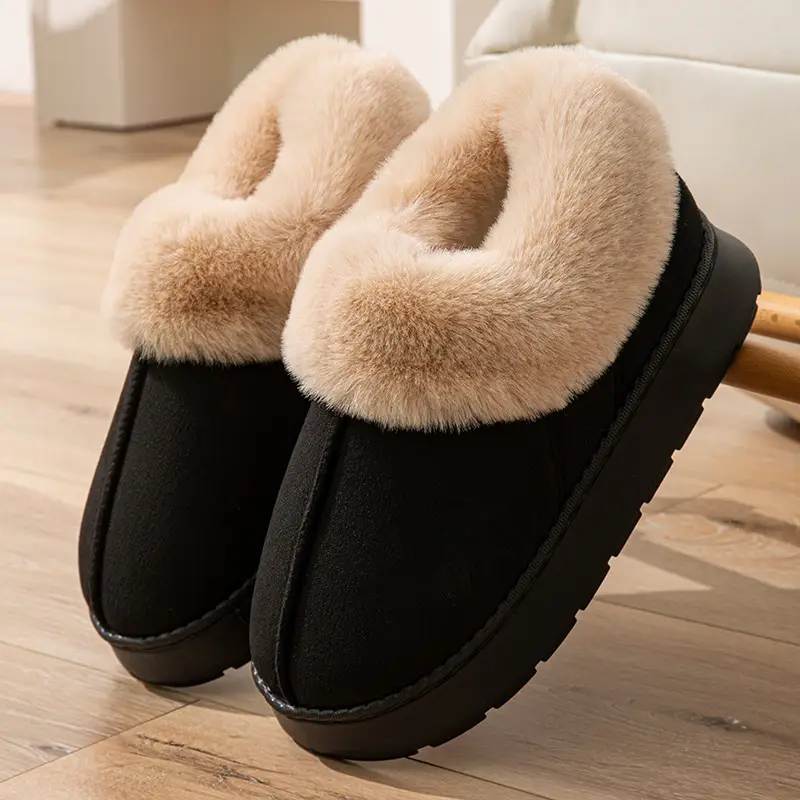 Muji Autumn and Winter Plush Cotton Shoes, Good Quality Warm Home Thickeneded Furry Waterproof Root-Wrapped Couple High-Top Cotton Slippers - Image 3