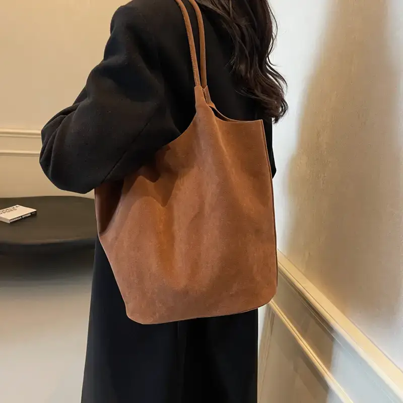 Women's Brown Suede Shoulder Bag Large Capacity 2024 - Image 8
