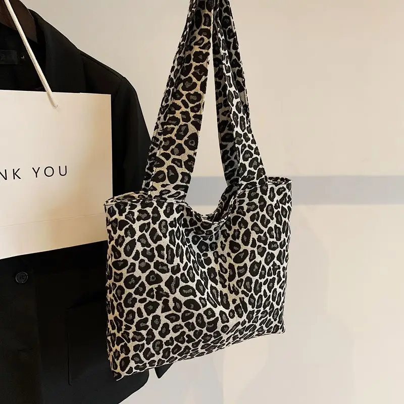 Leopard Print Canvas Shoulder Bag 2026 Spring Summer - Image 4