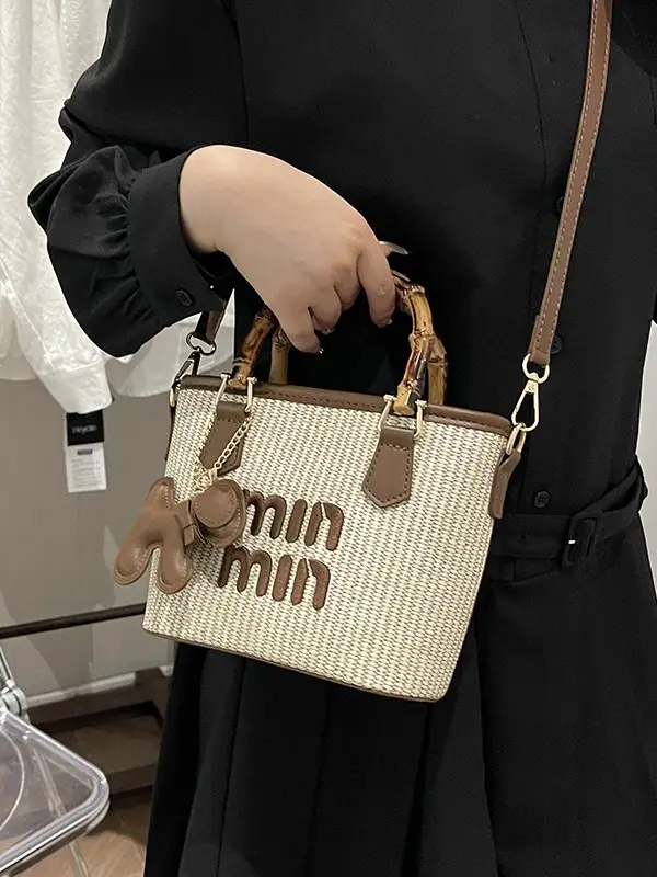 Women's Woven Handbag with Cat Design 2024 - Image 5