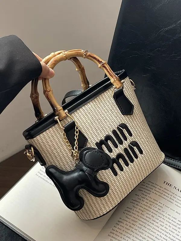 Women's Woven Handbag with Cat Design 2024 - Image 6