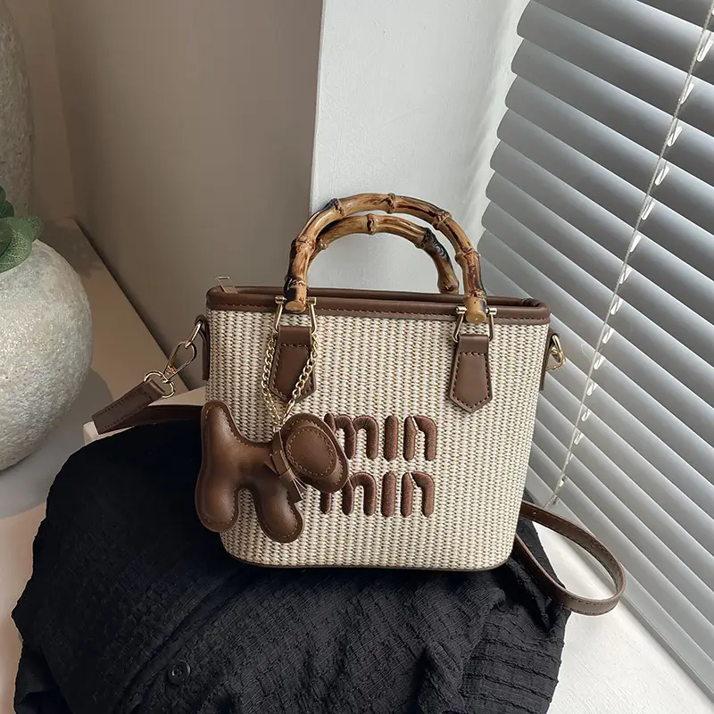Women's Woven Handbag with Cat Design 2024 - Image 2
