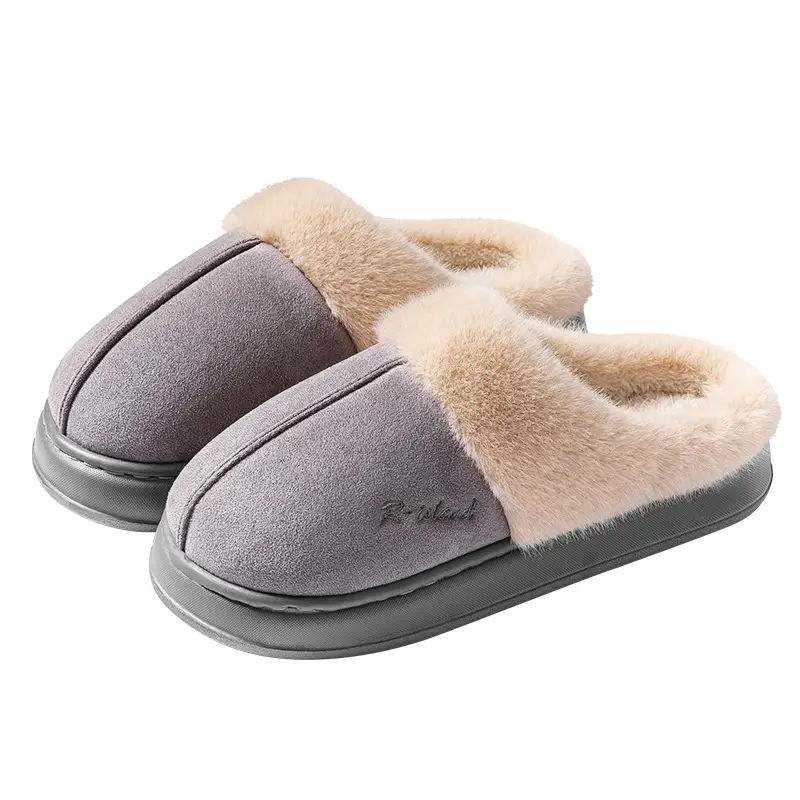 Cotton slippers women autumn and winter new home wool plush warm thick-soled non-slip floor cotton shoes men wear students wholesale - Image 4