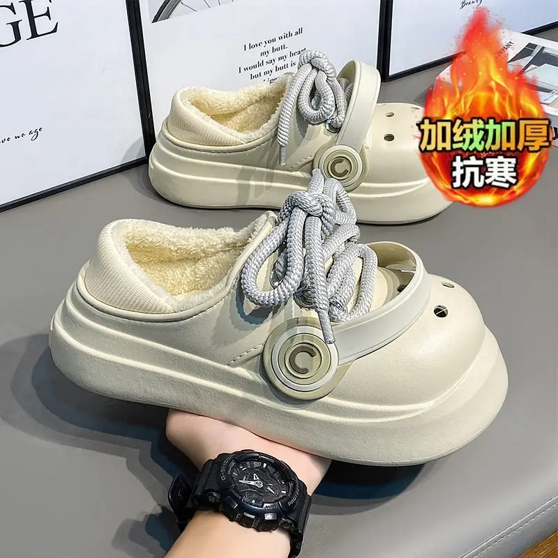 Autumn and winter super soft thick-soled hole shoes for lovers outdoor increased warm cotton shoes outdoor punk style home cotton slippers - Image 2