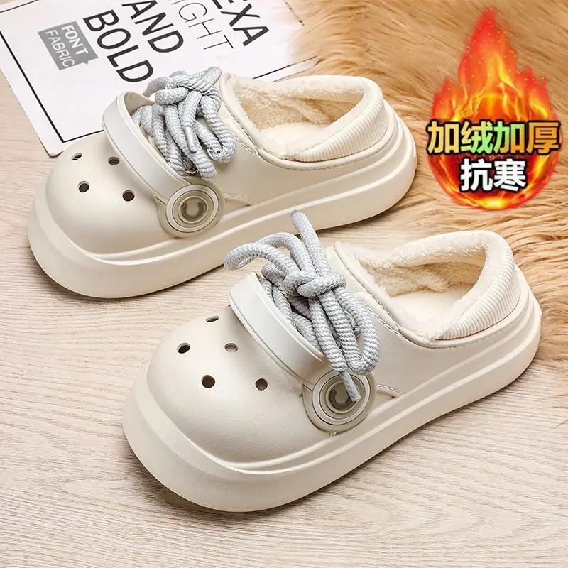 Autumn and winter super soft thick-soled hole shoes for lovers outdoor increased warm cotton shoes outdoor punk style home cotton slippers - Image 3
