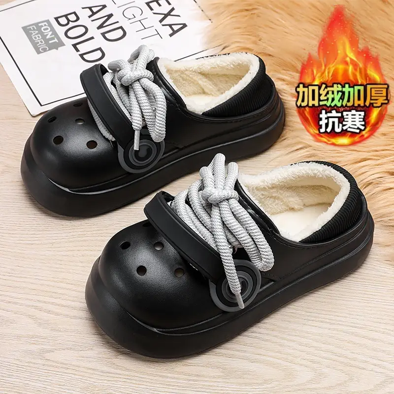 Autumn and winter super soft thick-soled hole shoes for lovers outdoor increased warm cotton shoes outdoor punk style home cotton slippers - Image 4