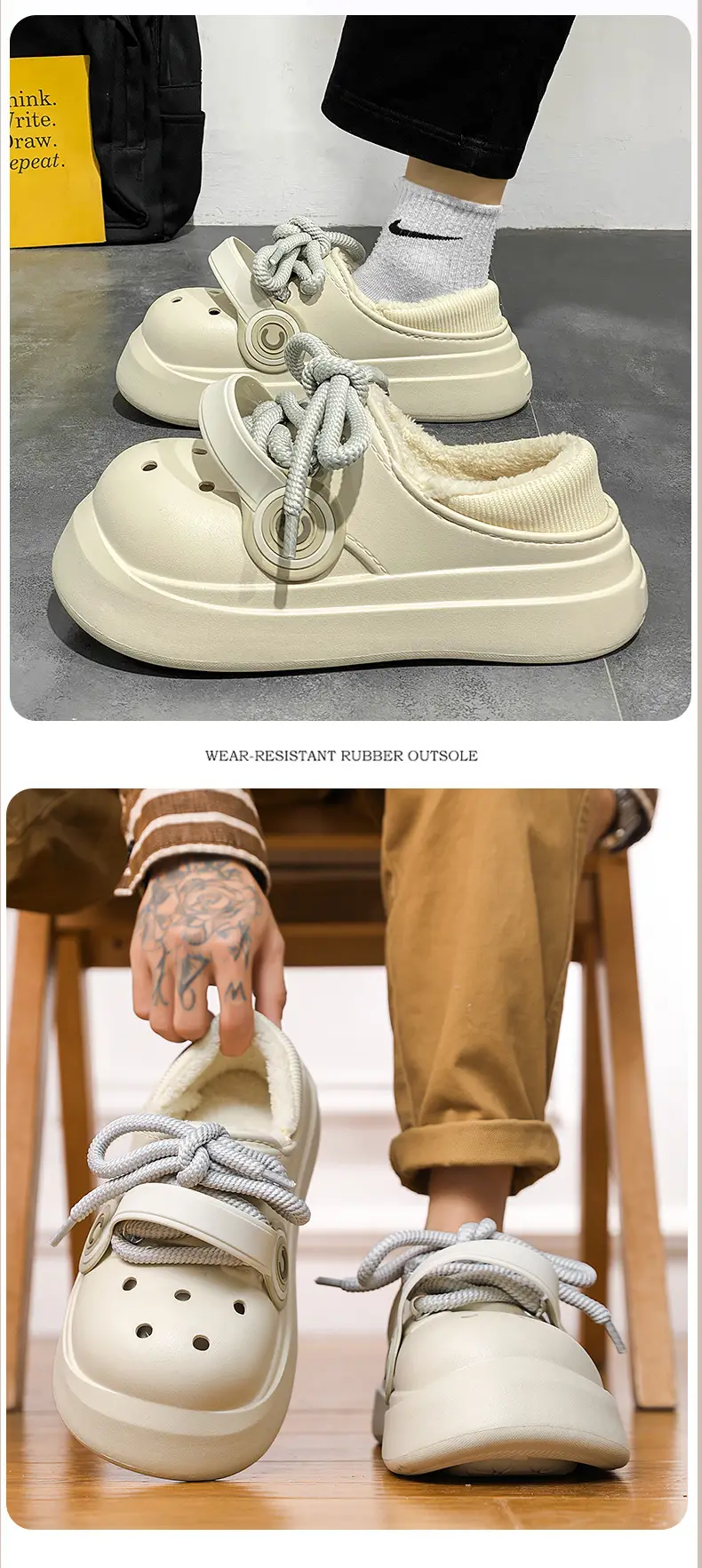 Autumn and winter super soft thick-soled hole shoes for lovers outdoor increased warm cotton shoes outdoor punk style home cotton slippers — feature 10