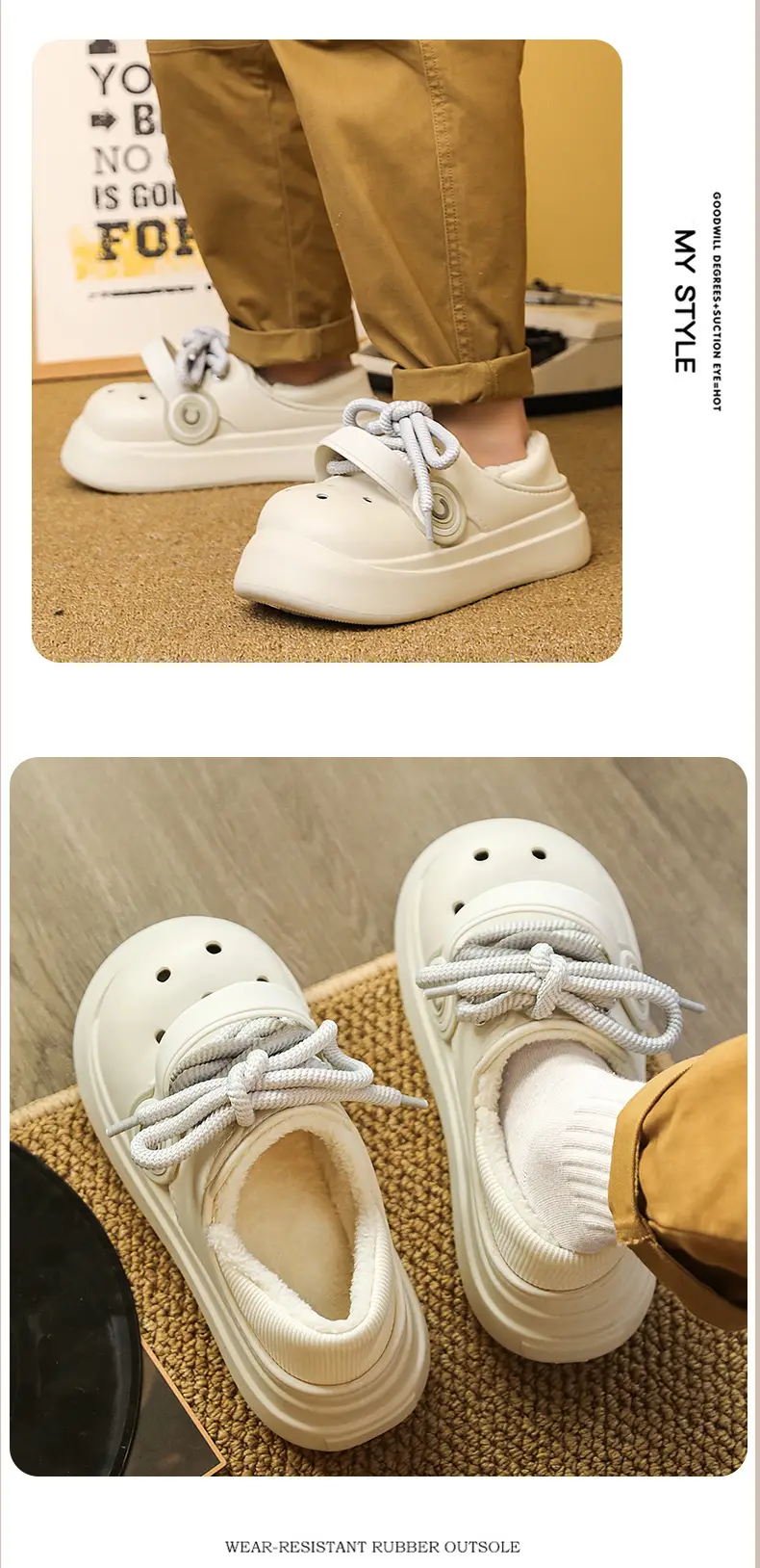 Autumn and winter super soft thick-soled hole shoes for lovers outdoor increased warm cotton shoes outdoor punk style home cotton slippers — feature 11