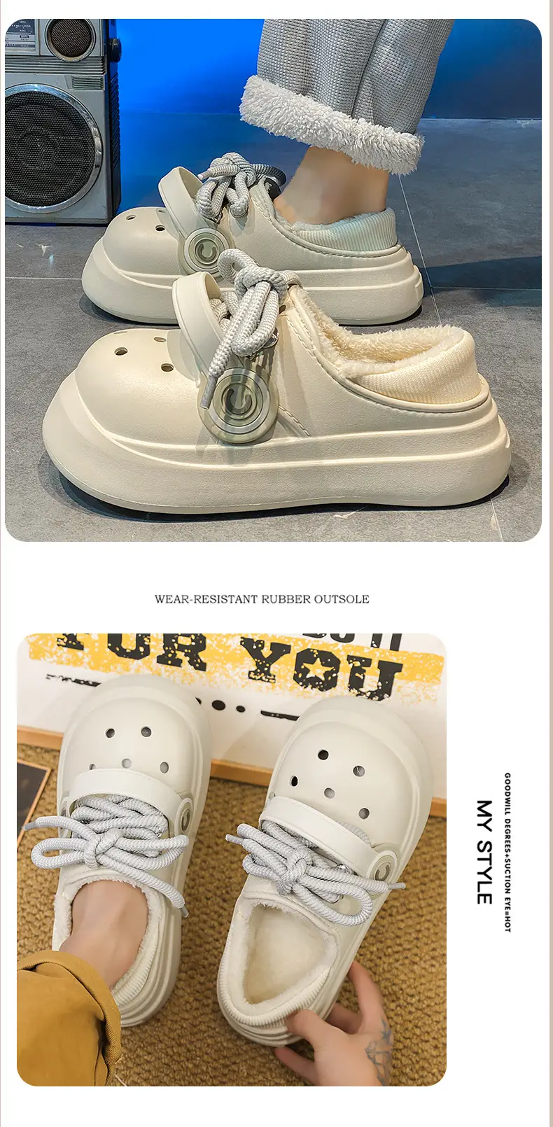 Autumn and winter super soft thick-soled hole shoes for lovers outdoor increased warm cotton shoes outdoor punk style home cotton slippers — feature 12