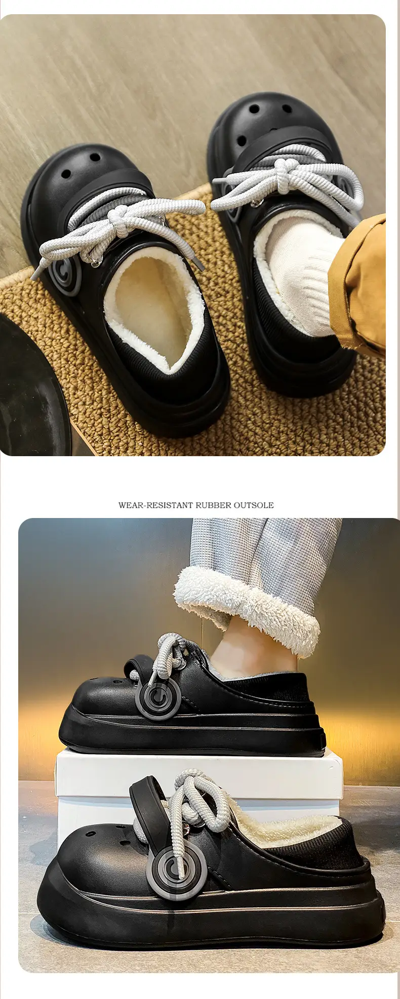Autumn and winter super soft thick-soled hole shoes for lovers outdoor increased warm cotton shoes outdoor punk style home cotton slippers — feature 13
