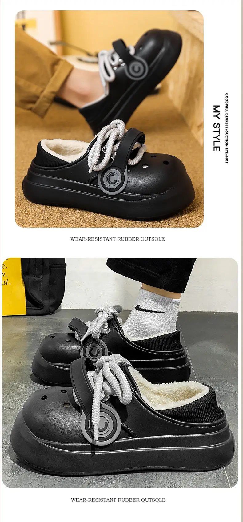 Autumn and winter super soft thick-soled hole shoes for lovers outdoor increased warm cotton shoes outdoor punk style home cotton slippers — feature 15