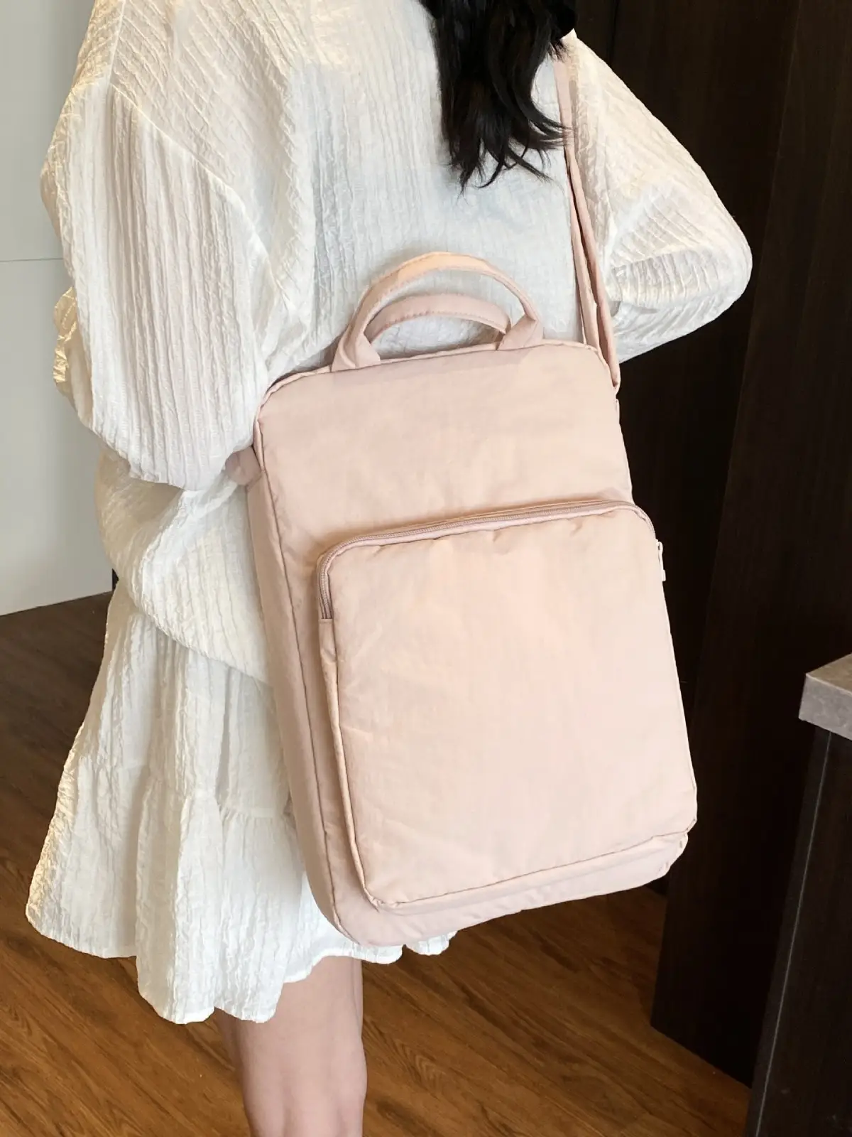 Women's Pink Nylon Shoulder Bag Large Capacity Commuter - Image 6