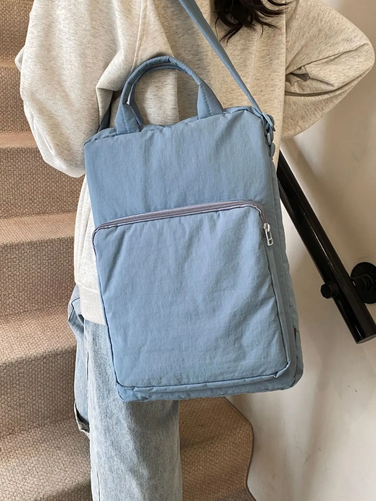 Women's Pink Nylon Shoulder Bag Large Capacity Commuter - Image 8