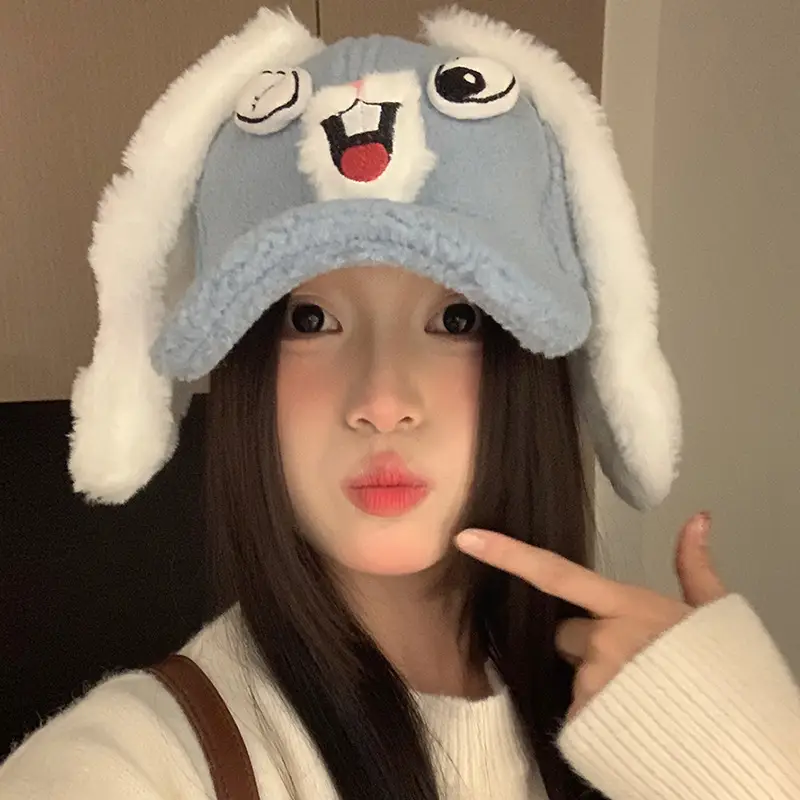 Cute Cartoon Rabbit Plush Cap for Women 2024 Winter