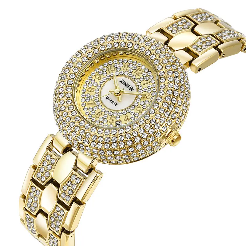 Gold Diamond Encrusted Women's Quartz Watch - Image 3