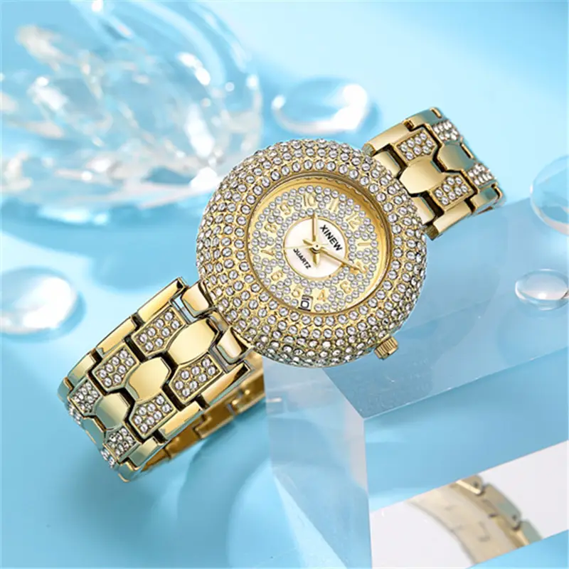 Gold Diamond Encrusted Women's Quartz Watch - Image 6