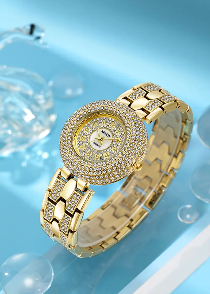 Gold Diamond Encrusted Women's Quartz Watch — feature 10