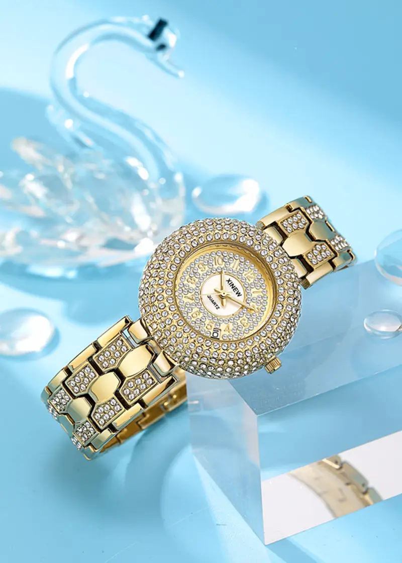 Gold Diamond Encrusted Women's Quartz Watch — feature 11