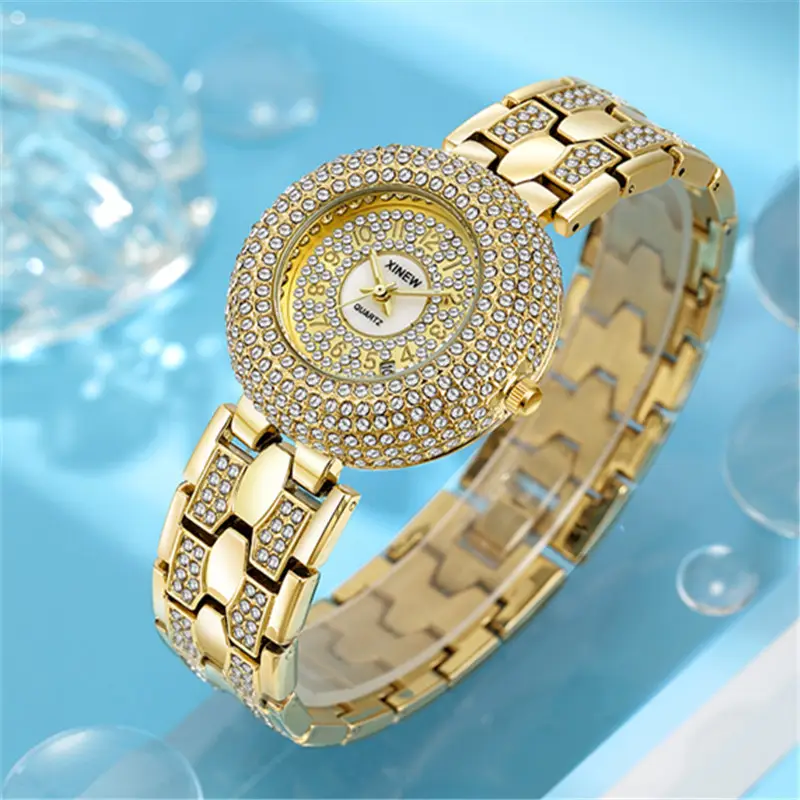 Gold Diamond Encrusted Women's Quartz Watch — feature 3