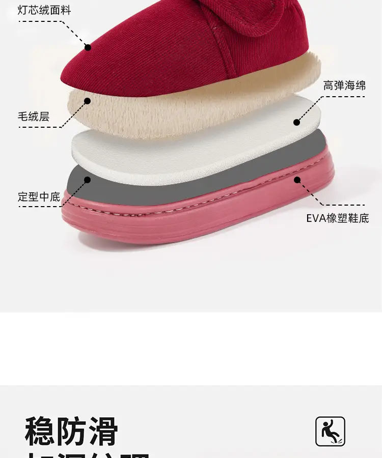 Women's High-top Cotton Slippers Women's Outfit Winter Indoor Household Warm Cotton Shoes with Heel for the Elderly Autumn and Winter Thick Sole — feature 10