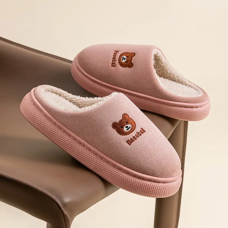 Bear Shaped Cotton Slippers for Women Warm Indoor Winter