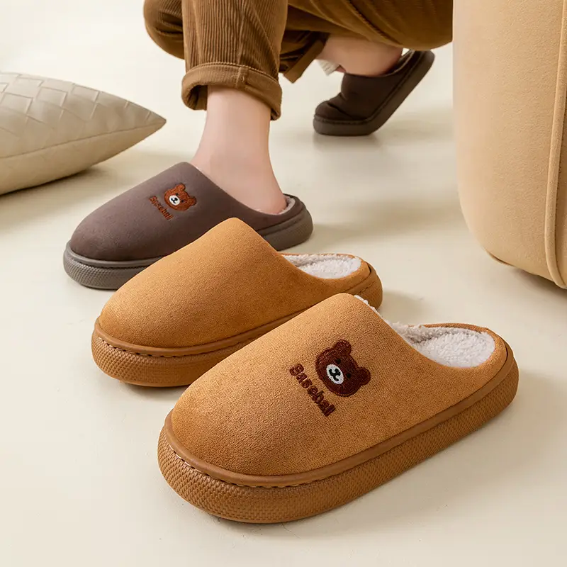 Bear Shaped Cotton Slippers for Women Warm Indoor Winter