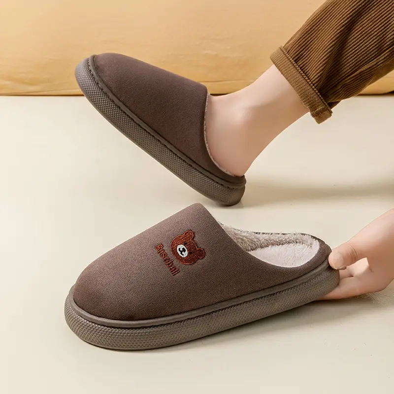 Bear Shaped Cotton Slippers for Women Warm Indoor Winter